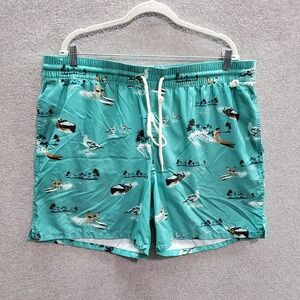 Merona Men Swimwear XL Blue‎ Trunks Surfing Surfboards Boats Palm Trees Pockets
